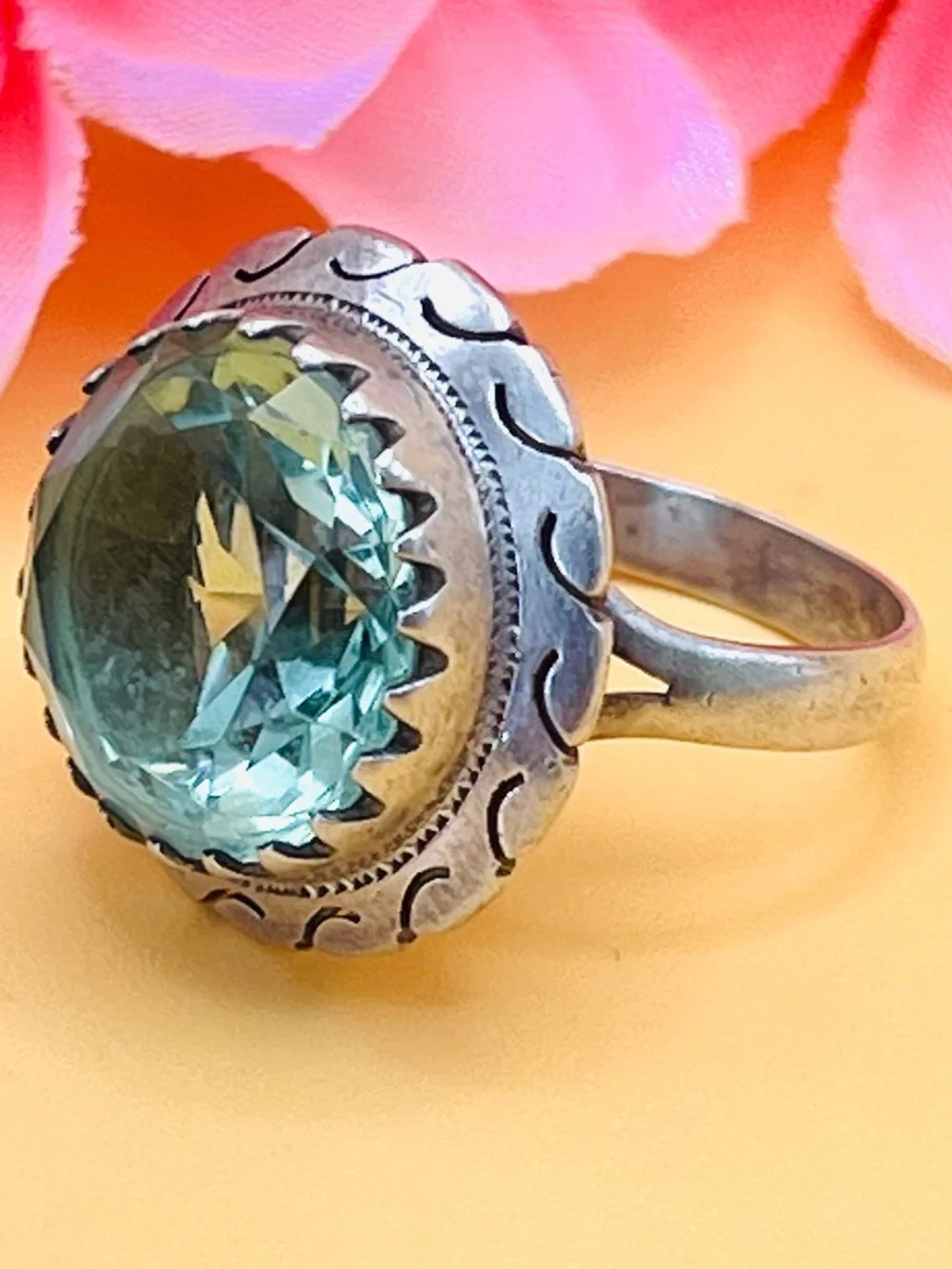 Silver  .925 Aquamarine CZ Cocktail Ring SIZE 6